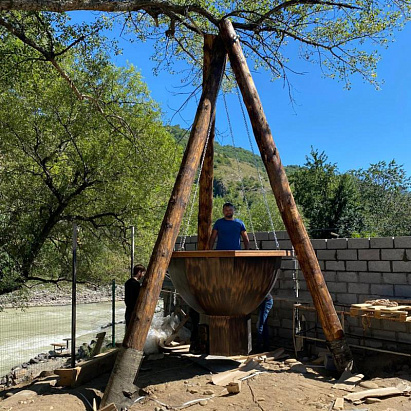 Банный чан 10 граней на бревнах с печью ( бронза)