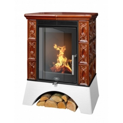 Печь-камин ABX HELVETIA EXclusive, белый цоколь - вставка Orion (коричневый)
