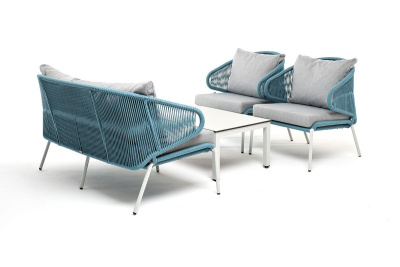 Лаунж-зона 4SIS Милан 4-местная из роупа, каркас светло-серый, роуп бирюзовый