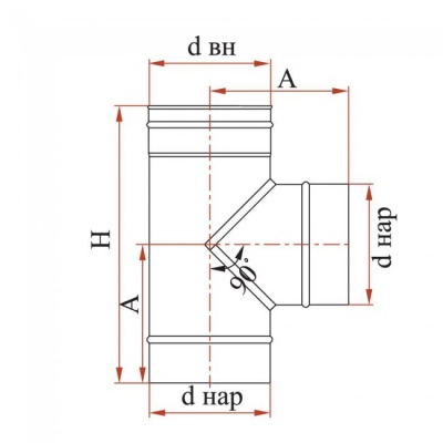 Тройник Дымок 0.8 мм, 90, d=300 мм Тройник Дымок 0.8 мм, 90, d=300 мм