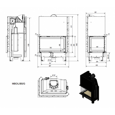 Каминная топка Kratki MBO L BS G