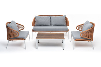 Лаунж-зона 4SIS Милан 4-местная из роупа, каркас светло-серый, роуп оранжевый меланж