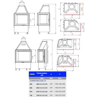 Каминная топка Kobok Corner 670 R90 L/P Каминная топка Kobok Corner 670 R90 L/P