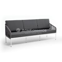 Диван 4SIS Канны 3-местный из роупа; каркас алюминий белый муар, роуп светло-серый круглый, ткань серая 017