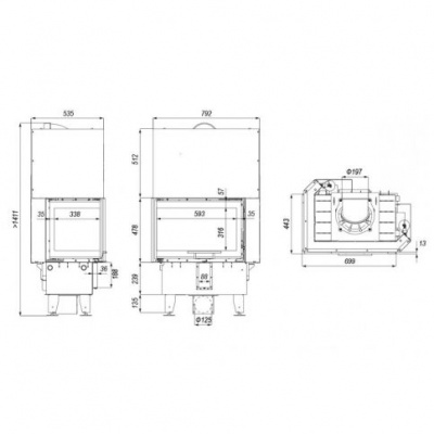 Топка Defro Home Intra SM Mini G, угловая, 10 кВт, 699/478/443мм, гильотина