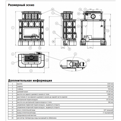 Печь-камин ABX KARELIE P, с кафельным цоколем, с теплообменником (перламутр)