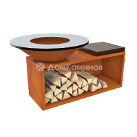 Очаг садовый KORWOOD HIT 04 с дровницей и столешницей (100 см диаметр)