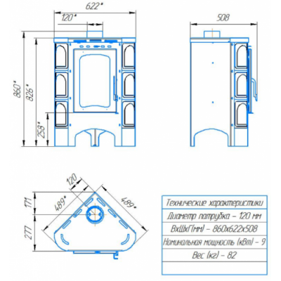 Печь-камин ЭкоКамин Бавария Угловая Радиус изразцовая Барокко бежевый (PKIR059)