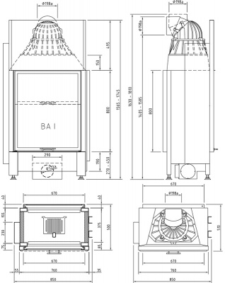 Каминная топка Schmid Lina FD 6757 h (туннельная версия)