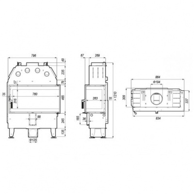 Топка Defro Home Intra Slim ME угловая, 8 кВт, 834/465/337мм