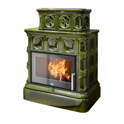 Печь-камин ABX KARELIE EXclusive, с кафельным цоколем (зеленый)