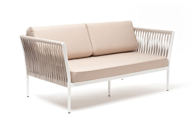 Диван 4SIS Касабланка 2-местный из роупа, каркас алюминий светло-серый (RAL7035) муар, роуп серо-коричневый 23мм, ткань бежевая 052 Диван 4SIS Касабланка 2-местный из роупа, каркас алюминий светло-серый (RAL7035) муар, роуп серо-коричневый 23мм, ткань бежевая 052
