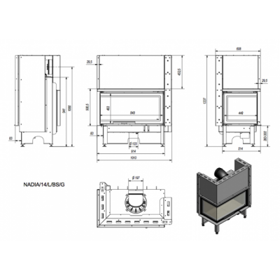 Каминная топка Kratki NADIA 14 L BS G