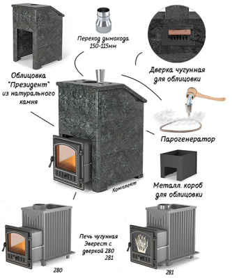Комплект Президент Эверест 24 (280) Пироксенит Элит, S-40 диаметр дымохода: 150/115 мм Комплект Президент Эверест 24 (280) Пироксенит Элит, S-40 диаметр дымохода: 150/115 мм