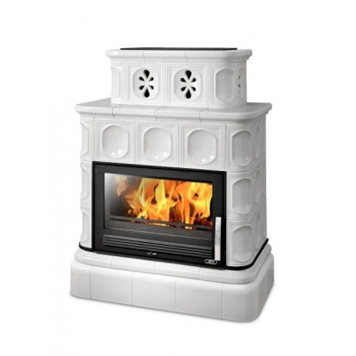 Печь-камин ABX KARELIE EXclusive, с кафельным цоколем (перламутр)