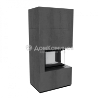 Каминокомплект FLOKI в облицовке NATURALI PIETRA DI SAVOIA ANTRANCITE BOCCIARDATA, угловое стекло справа