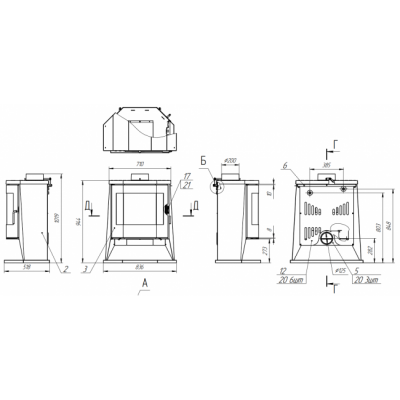 Печь-камин ЭкоКамин Бавария панорама призма с плитой (РК189)